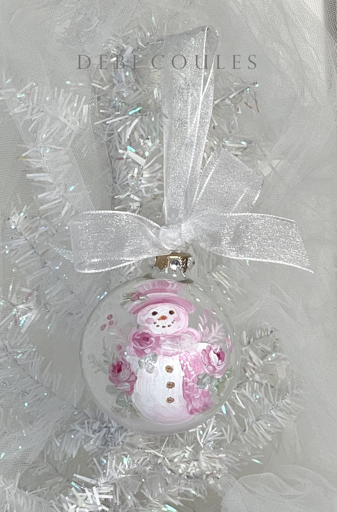 Hand-Painted Snowman with Roses Glass Globe Ornament by Debi Coules