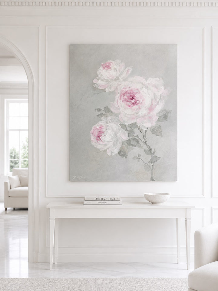 Softly Remembered – Blush Pink Rose Floral Art Print | Romantic Cottagecore Wall Art | Canvas or Paper Print