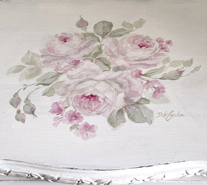 Shabby Chic Antique Ornate Hand Painted Roses Cabinet Side Table Original by Debi Coules
