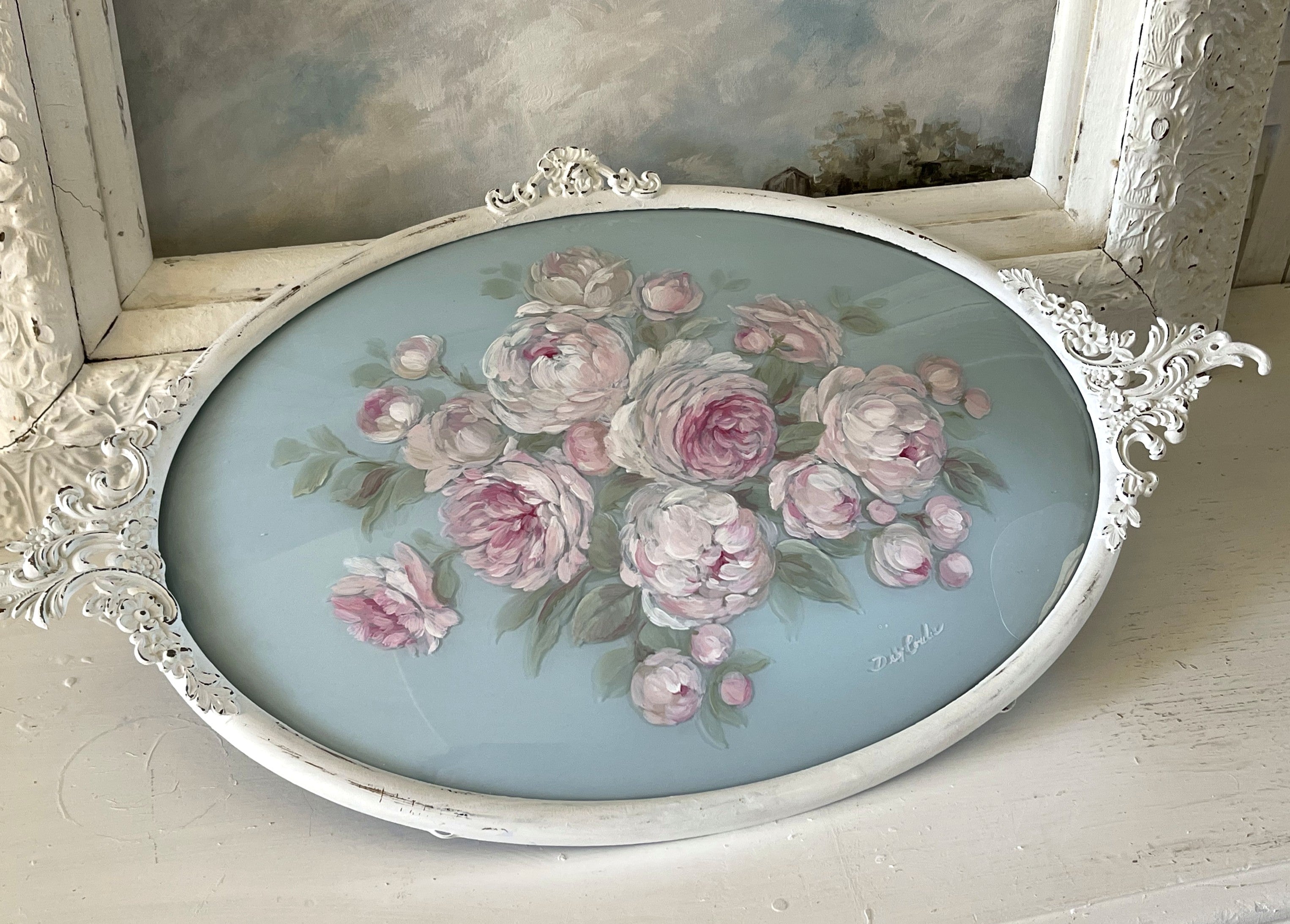shabbyページです Shabby Chic Antique Peonies And Roses Metal Framed Original