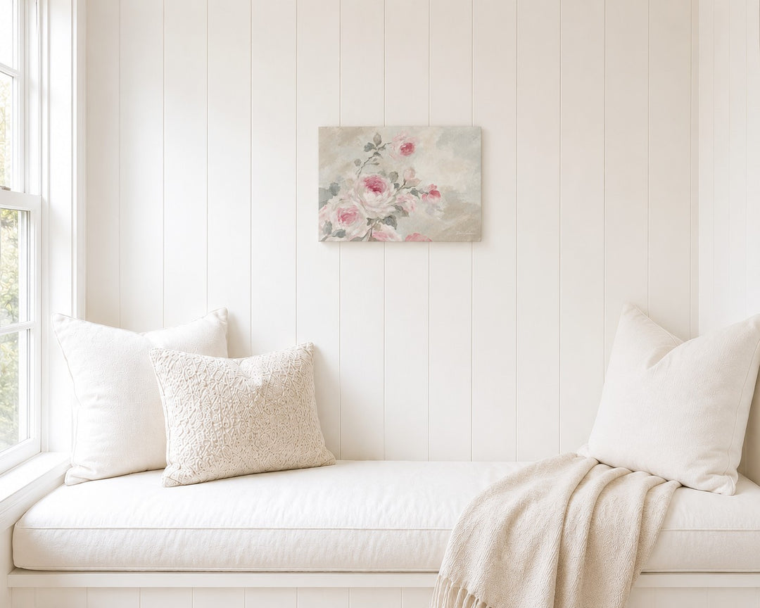 Whispers on the Morning Air – Blush Pink Rose Floral Art Print | Romantic Cottagecore Wall Art | Canvas or Paper Print