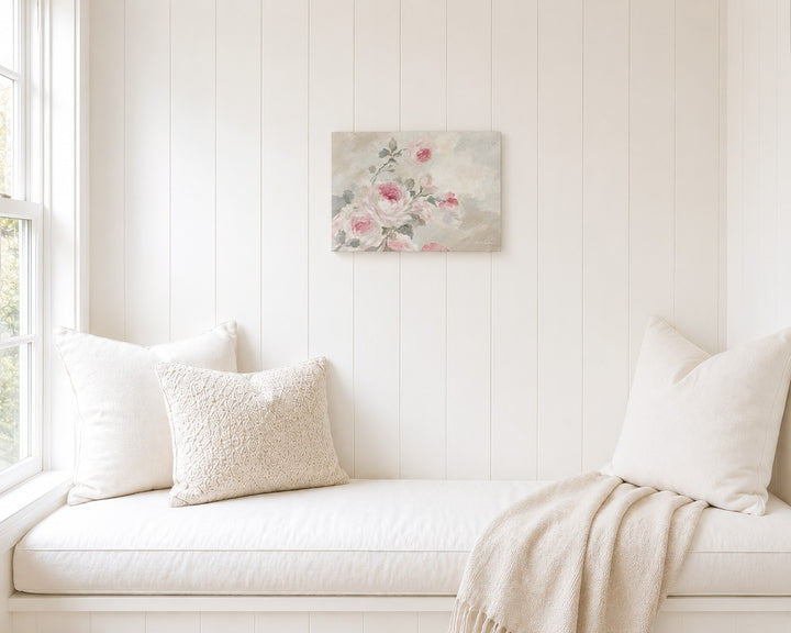 Whispers on the Morning Air – Blush Pink Rose Floral Art Print | Romantic Cottagecore Wall Art | Canvas or Paper Print