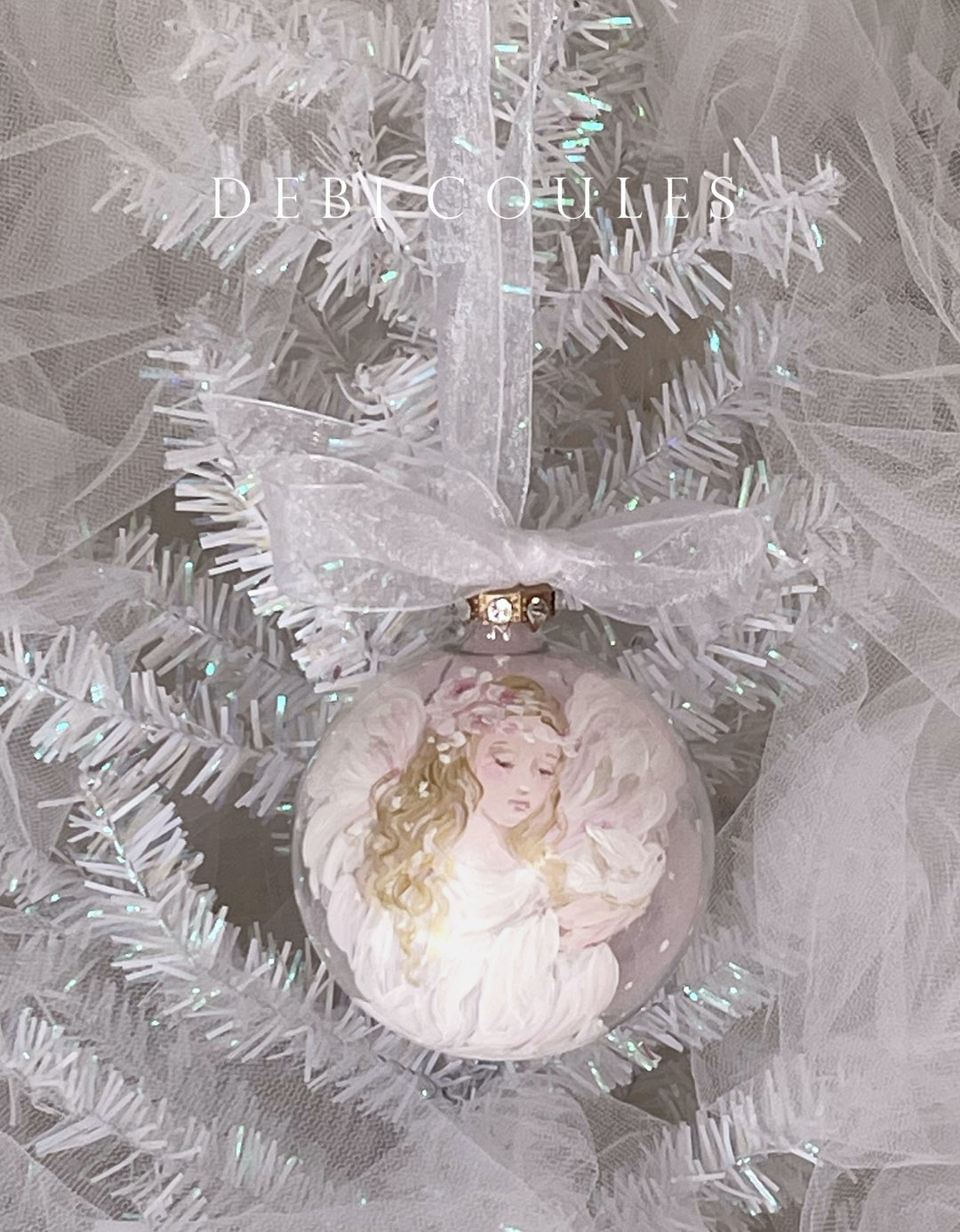 Pink Angel With Dove Glass Globe Ornament Holiday Shabby Chic Original Debi Coules