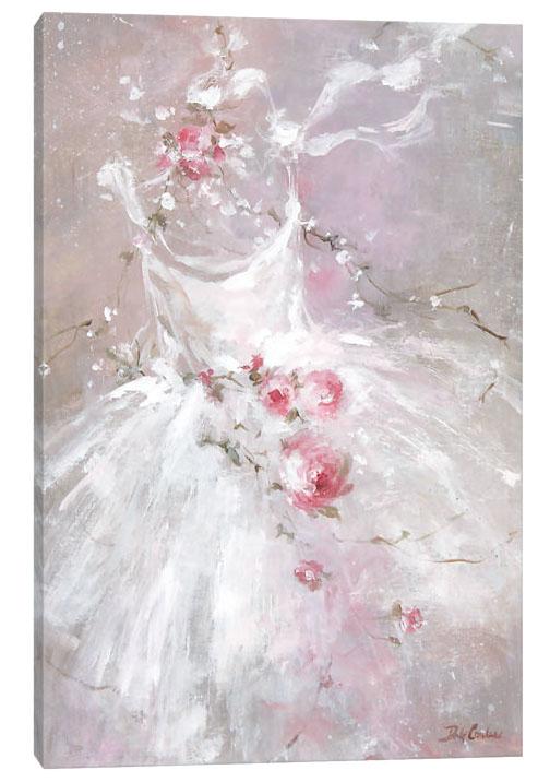 Canvas print of a a white tutu ballerina dress with pink flowers on a light background