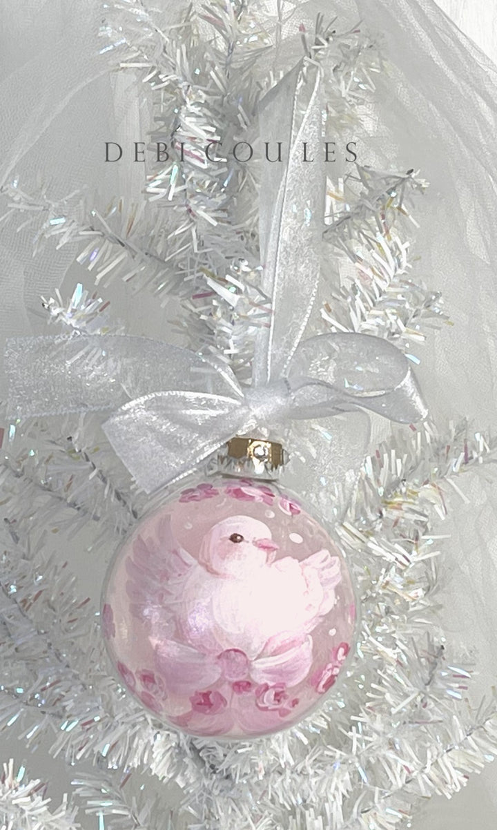 Debi Coules Original 4" Glass Globe – Dove with Roses, Gold Leaf & Crystals, Hand-Painted