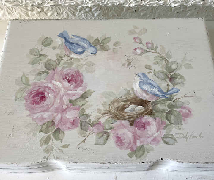 Shabby Chic Vintage Bluebird Roses and Nest Roses  Wooden Keepsake Box Original by Debi Coules