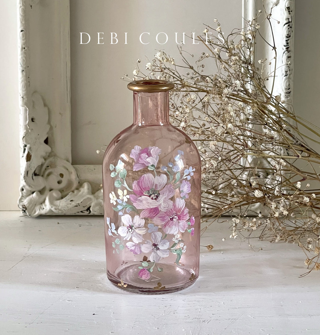 Shabby Chic Pink Glass Wildflower Bud Vase Vintage Style Original by Debi Coules