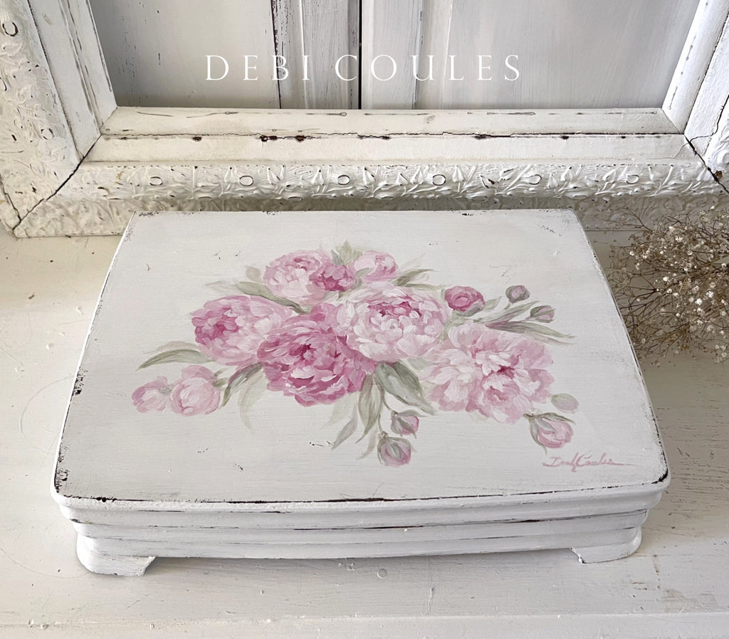 Shabby Chic Pink Peonies large Box Hand Painted Original by Debi Coules