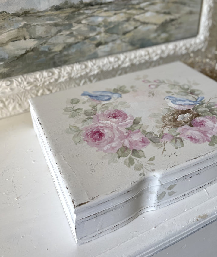 Shabby Chic Vintage Bluebird Roses and Nest Roses  Wooden Keepsake Box Original by Debi Coules