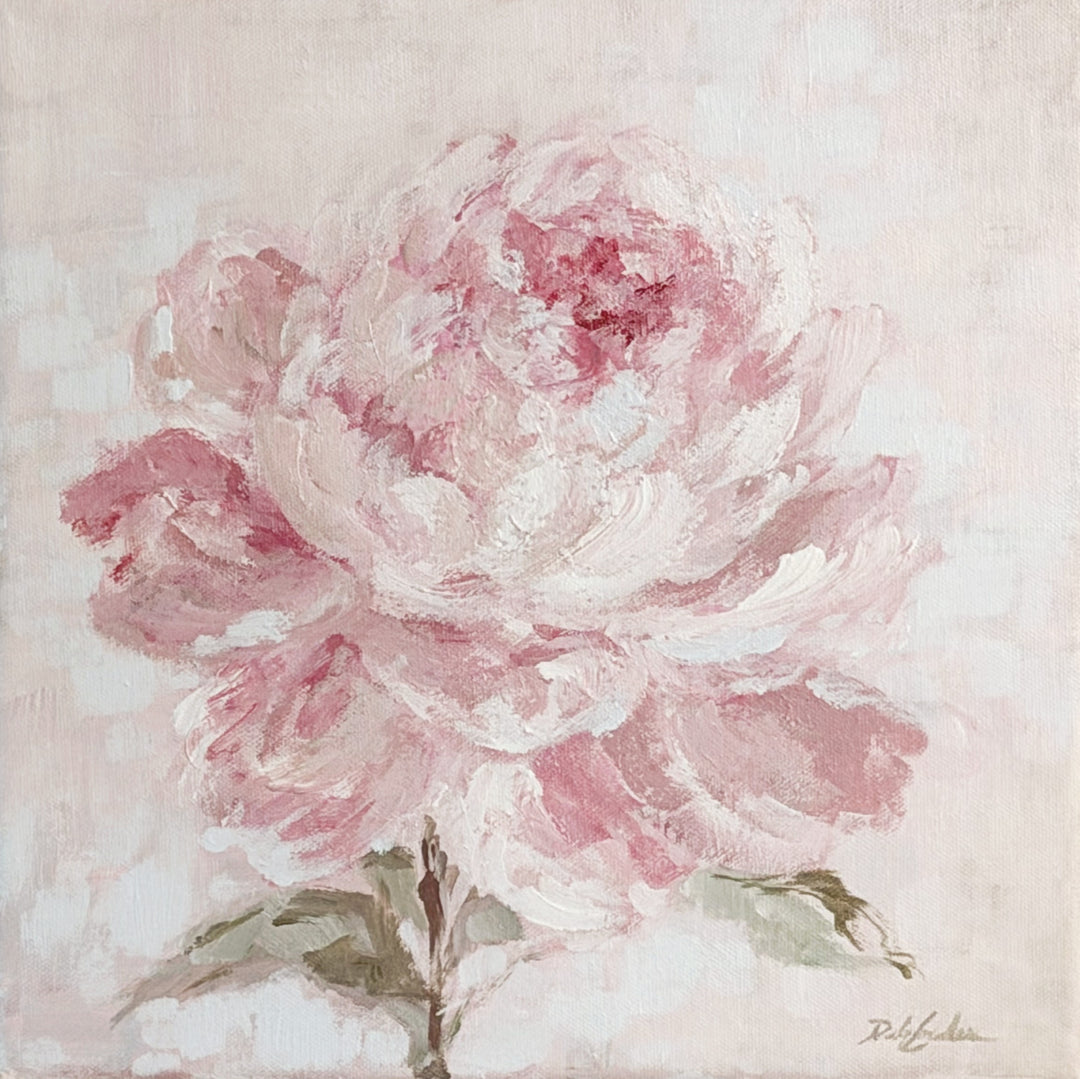 Pink floral painting on a textured pale pink background