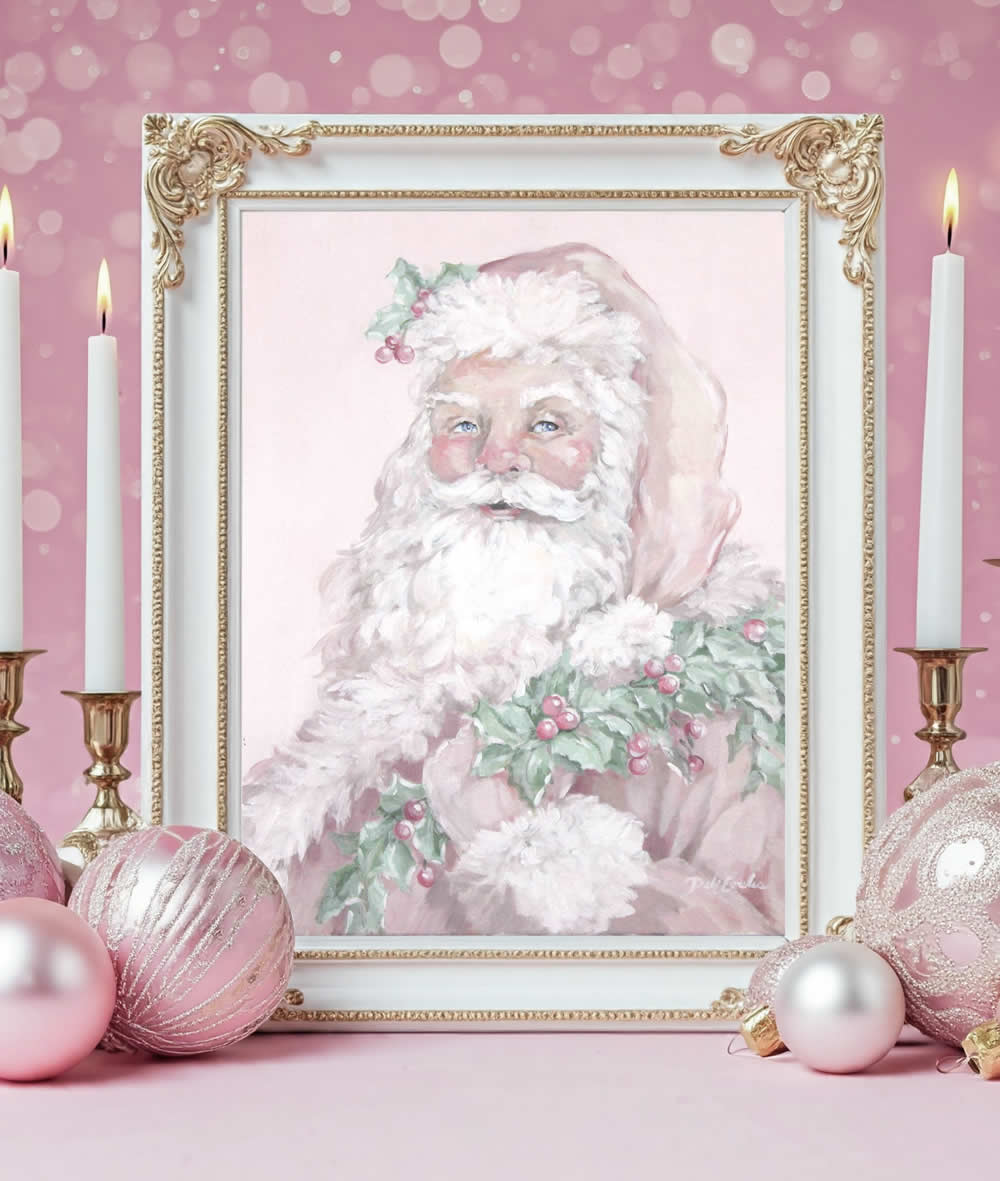 Pink Santa Christmas Painting Original by Debi Coules