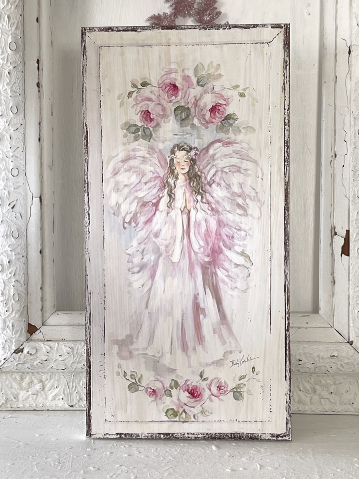 Shabby Chic Rustic Pink Angel Wood Wall Art  by Debi Coules