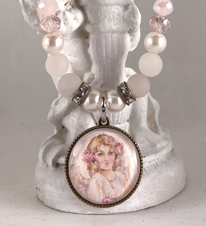 Angel Charm Bracelet Gemstones Rhinestones Holiday Pink Shabby Chic by Debi Coules