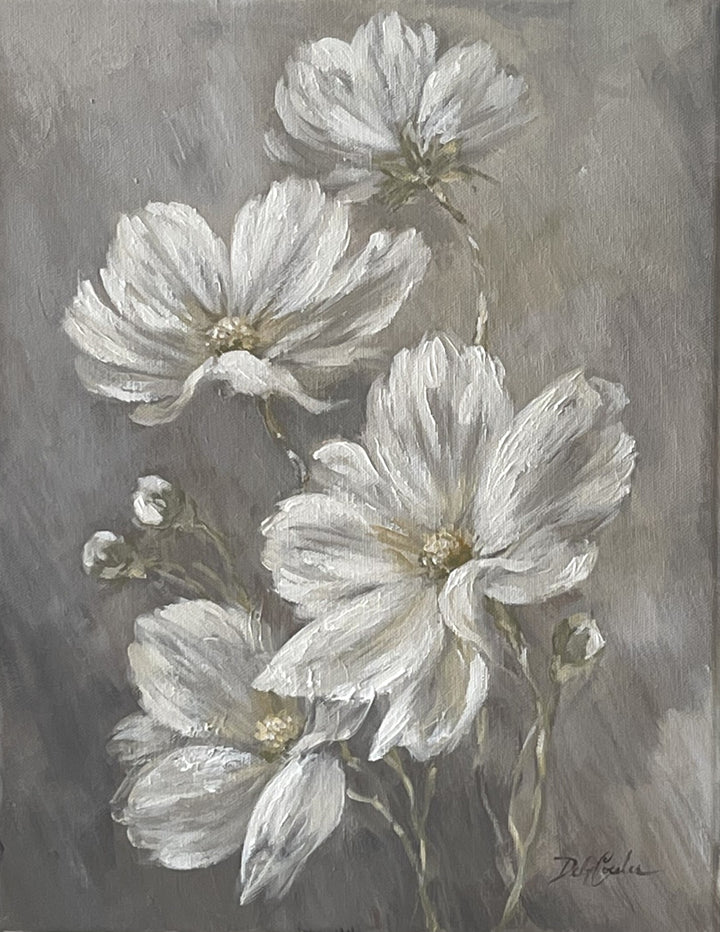 "Cosmos Field" Original Shabby Chic White Cosmos Painting by Debi Coules