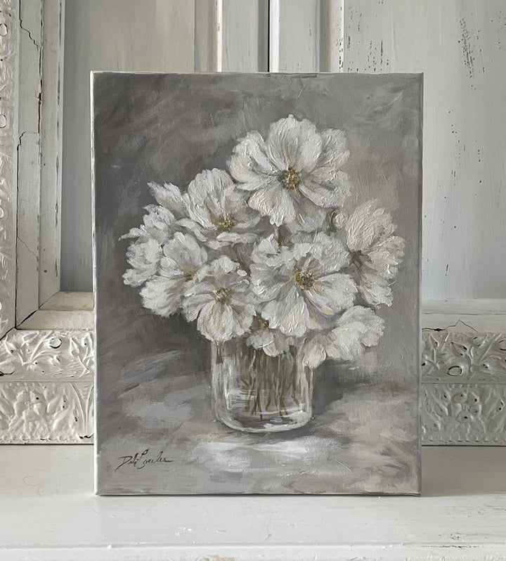 "Cosmos Bouquet" Shabby Chic White Cosmos Original Painting by Debi Coules