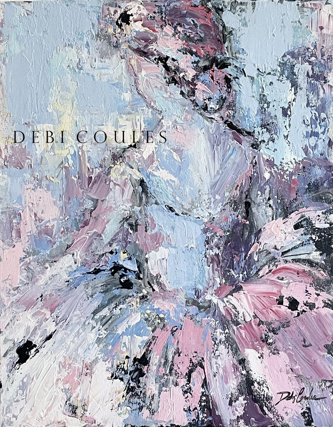 Abstract shabby-chic art style, featuring a woman ballerina in a tutu.