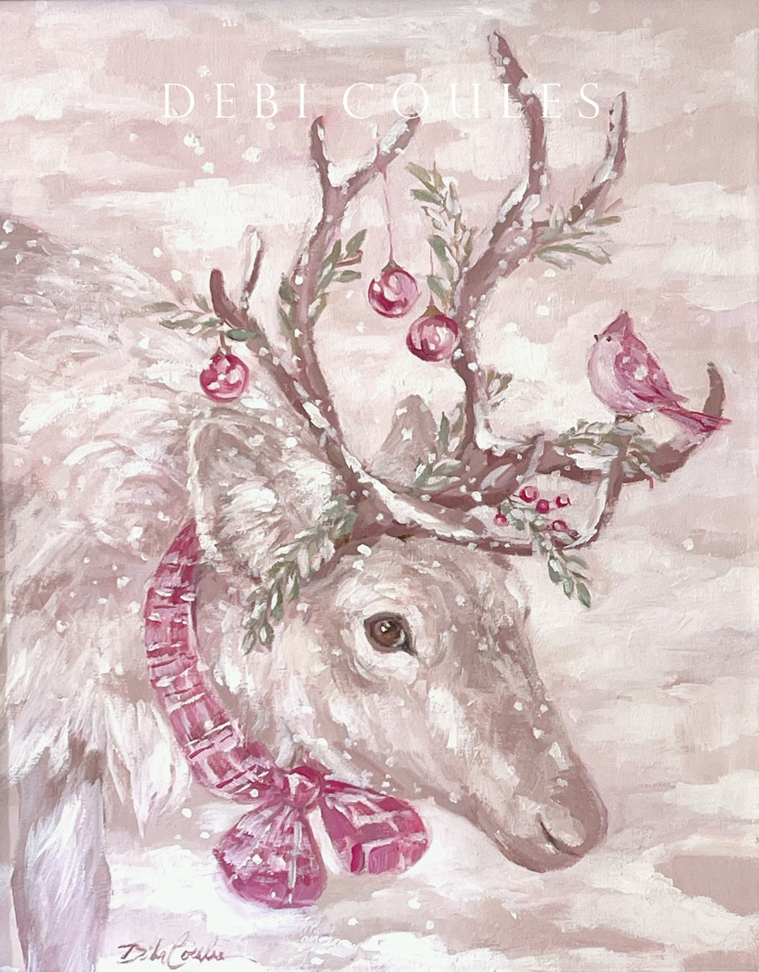 Christmas Reindeer Pink Magic Shabby Chic Original by Debi Coules