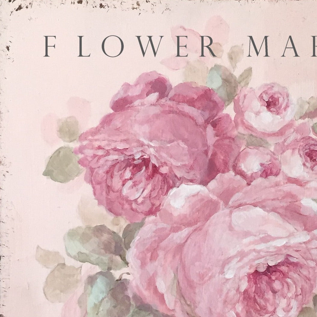 Closer view of the quality of the Flower Market cottage sign by Debi Coules