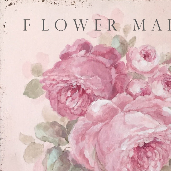 Closer view of the quality of the Flower Market cottage sign by Debi Coules