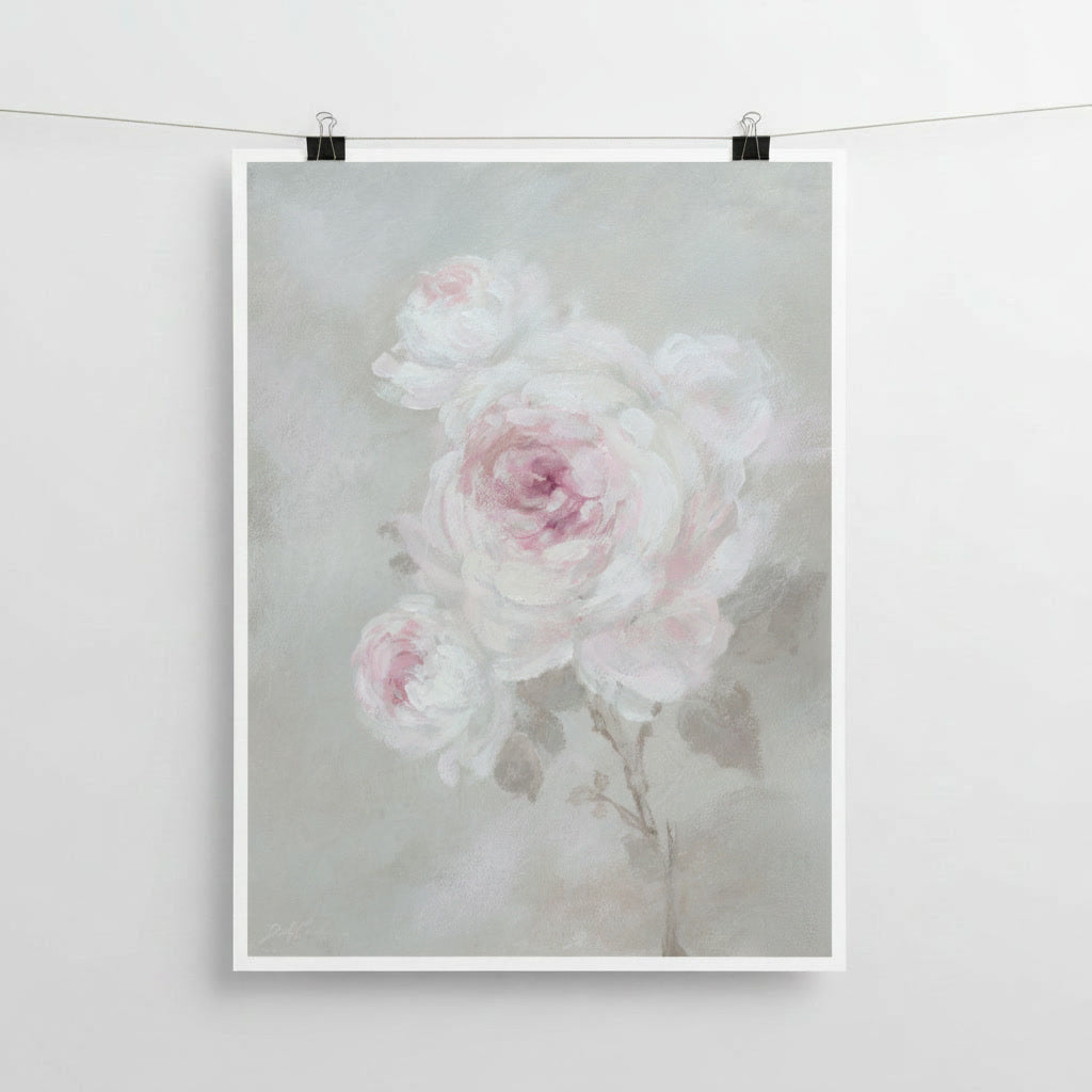 "Softly Remembered" – Blush Pink Rose Floral Art Print | Romantic Cottagecore Wall Art | Canvas or Paper Print