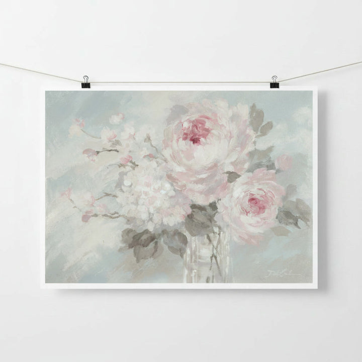 Gathered Whispers – Pink Peony & Hydrangea Floral Art Print | Romantic Cottagecore Wall Art | Canvas or Paper Print