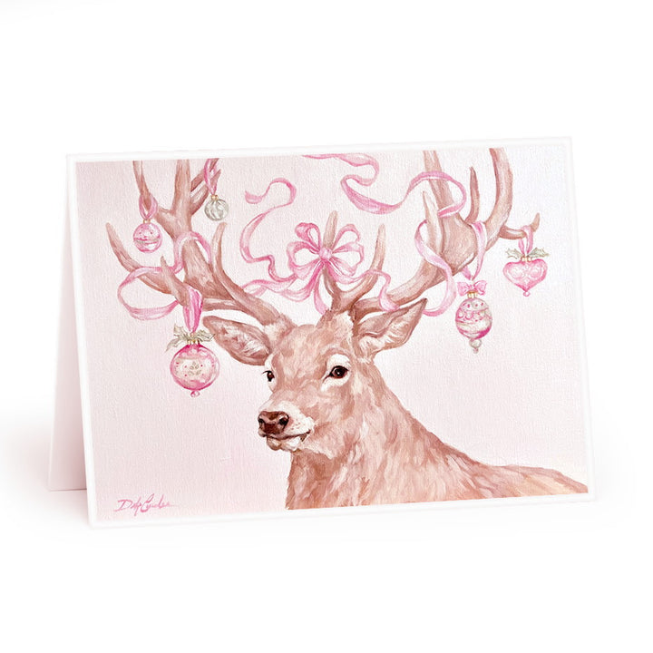 Shabby Chic Christmas Stag Greeting Cards Heavy Stock Original Debi Coules Art (Set of 5)