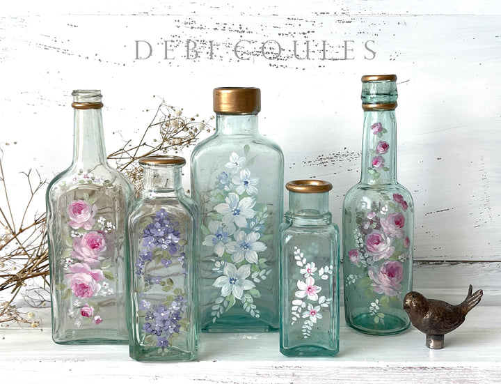 Shabby Chic Wildflower Antique Bottle Bud Vase Original by Debi Coules