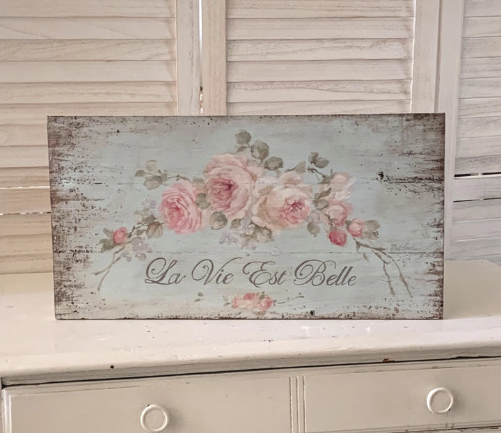 "La Vie Est Belle"French Farmhouse wooden print sign.