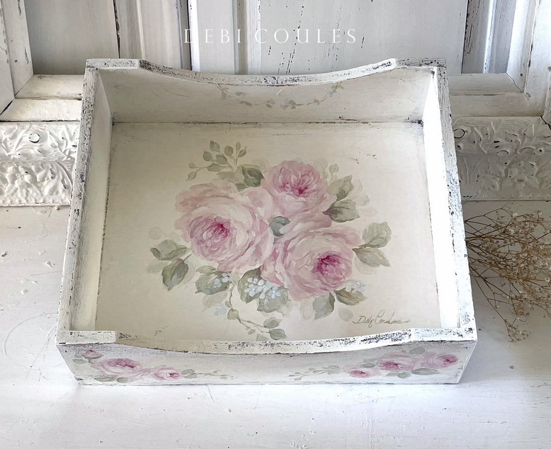 Shabby Chic Vintage Wood Roses Desk Tray Original by Debi Coules