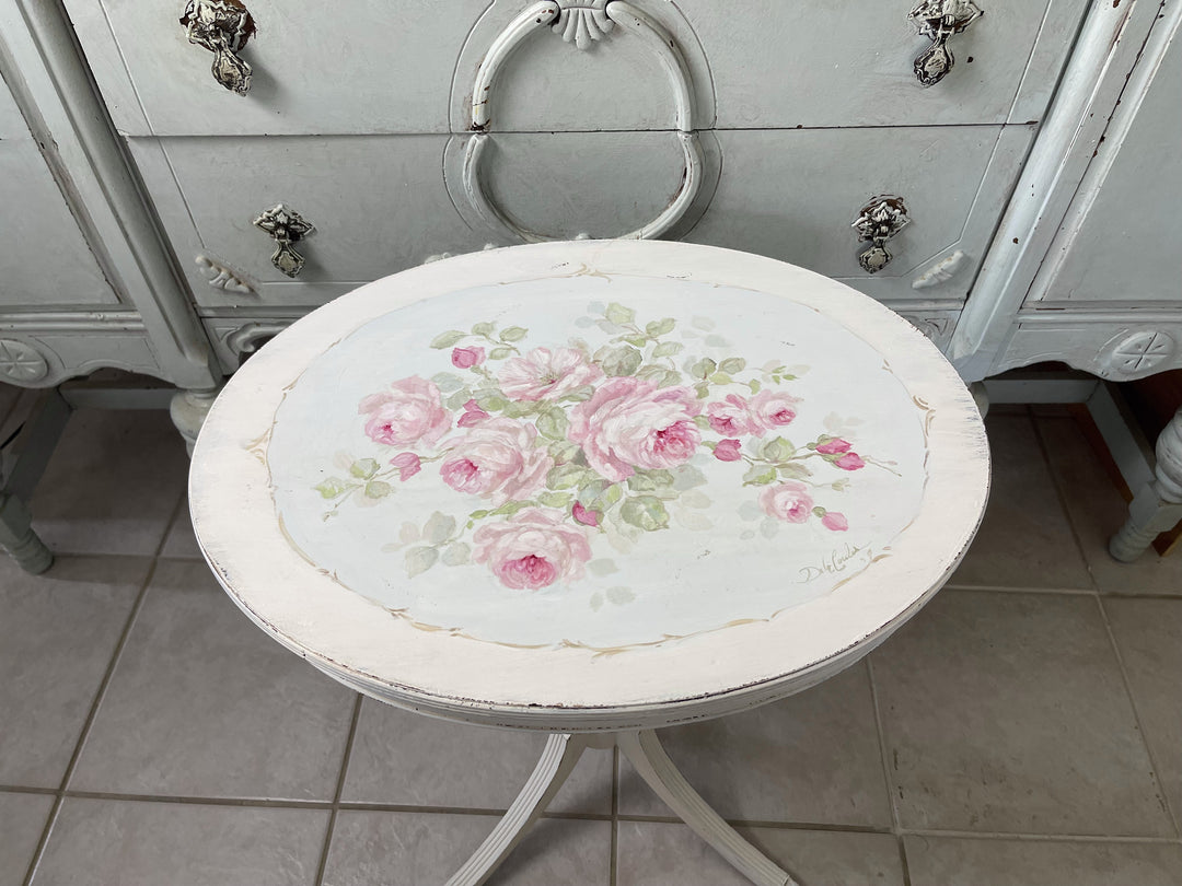 Shabby Chic Antique Hand Painted Roses Table Original  by Debi Coules