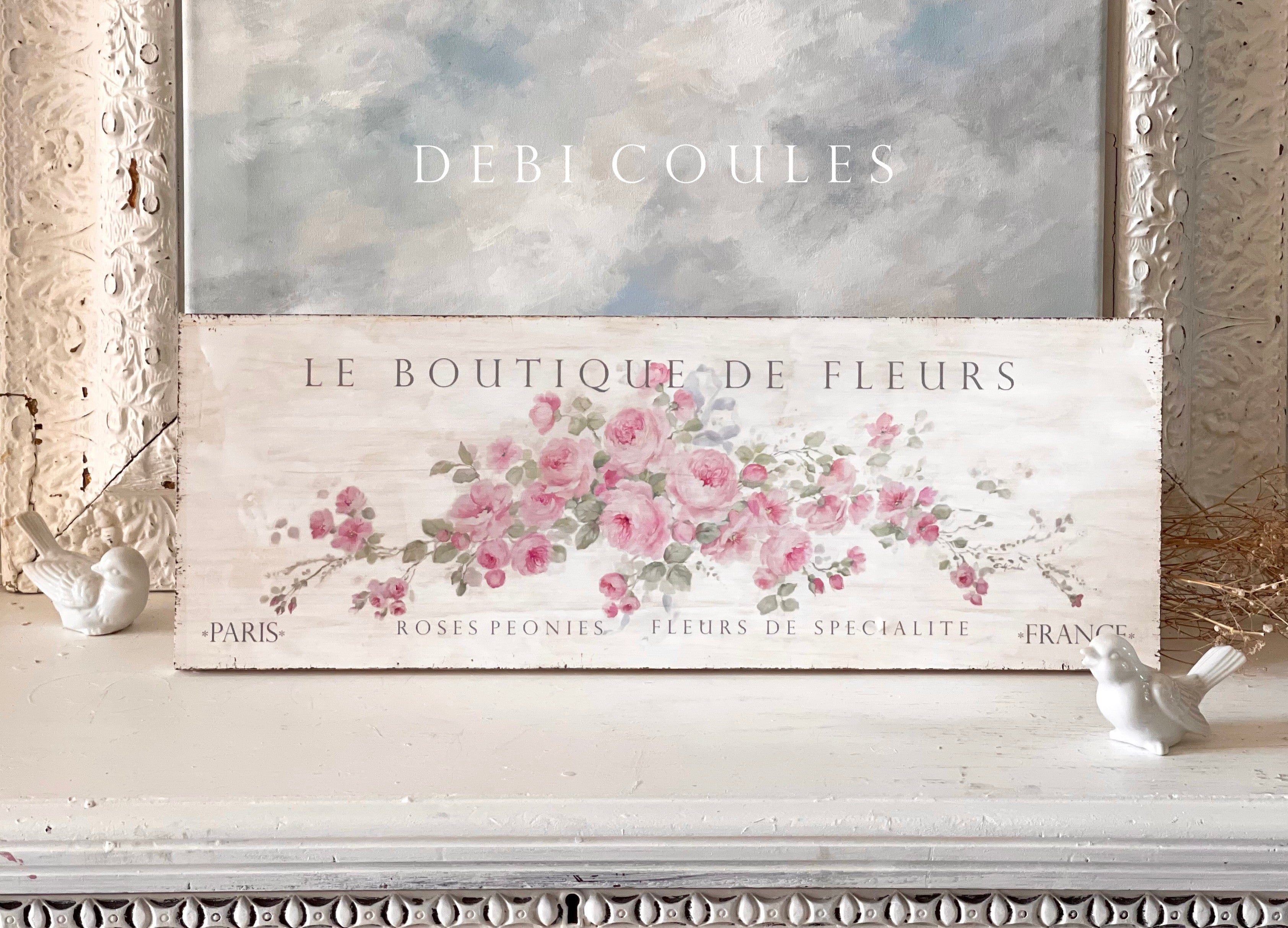 Shabby French Chic Pink Roses Wood Sign 