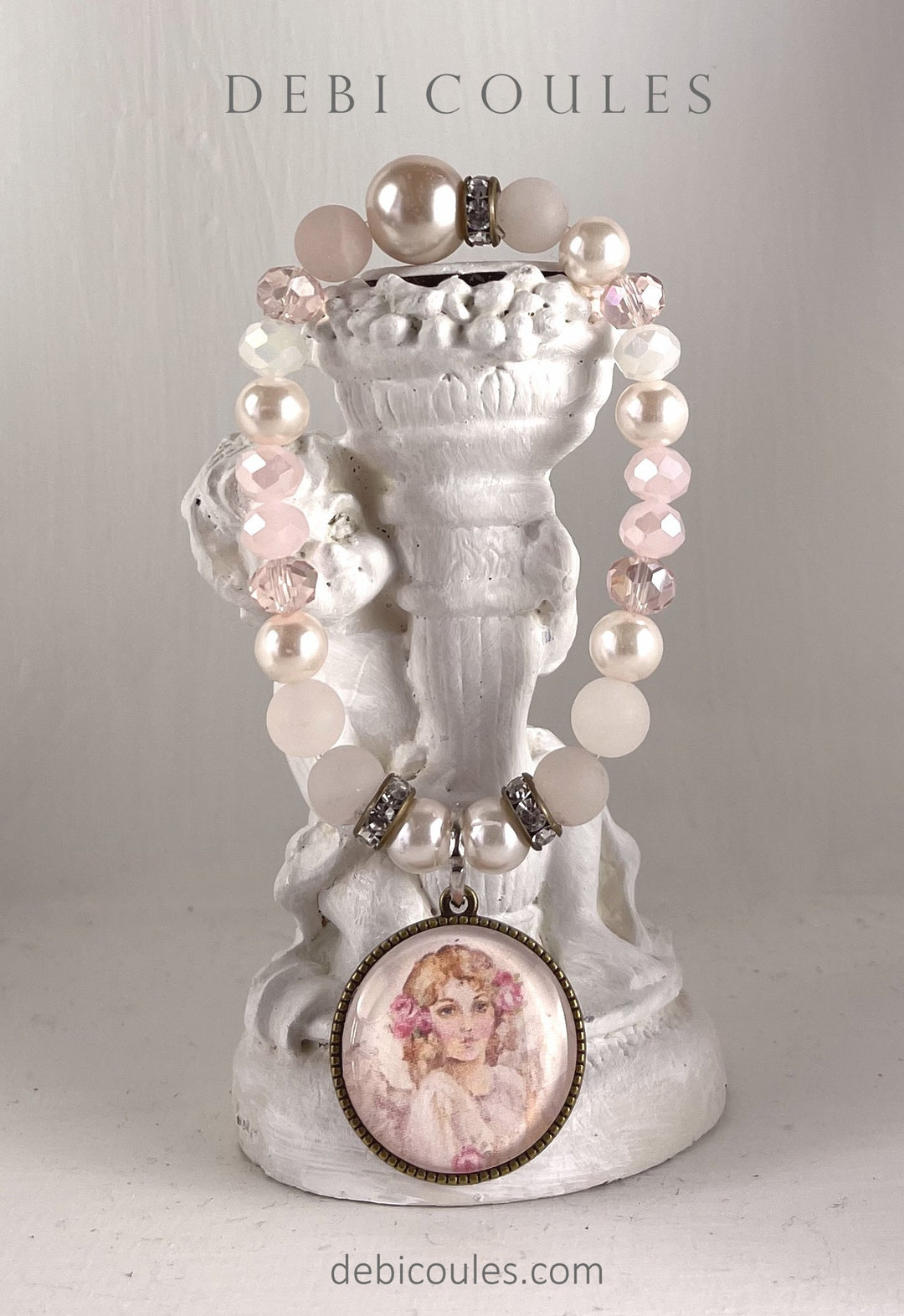 Angel Charm Bracelet Gemstones Rhinestones Holiday Pink Shabby Chic by Debi Coules