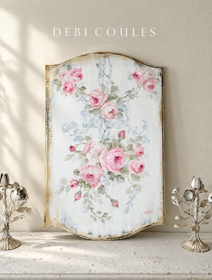 Hand-Painted French Country Roses on Antique Wood