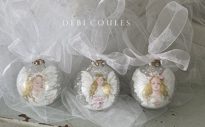 Angel With Dove Glass Globe Ornament Hand-Painted Swarovski Crystal Rhinestones Shabby Chic Original Debi Coules