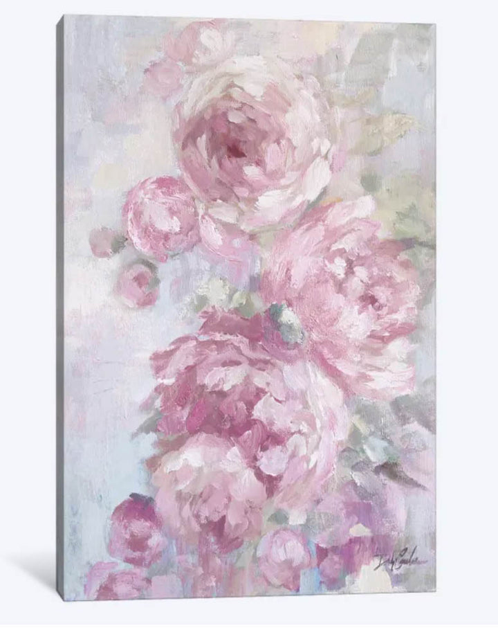 Canvas print of pink peony bouquet on a light shabby-chic background