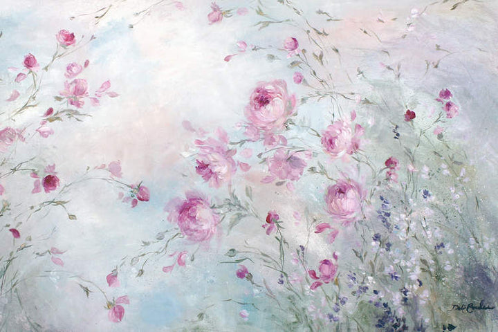 Floral painting with pink flowers on a soft pastel background
