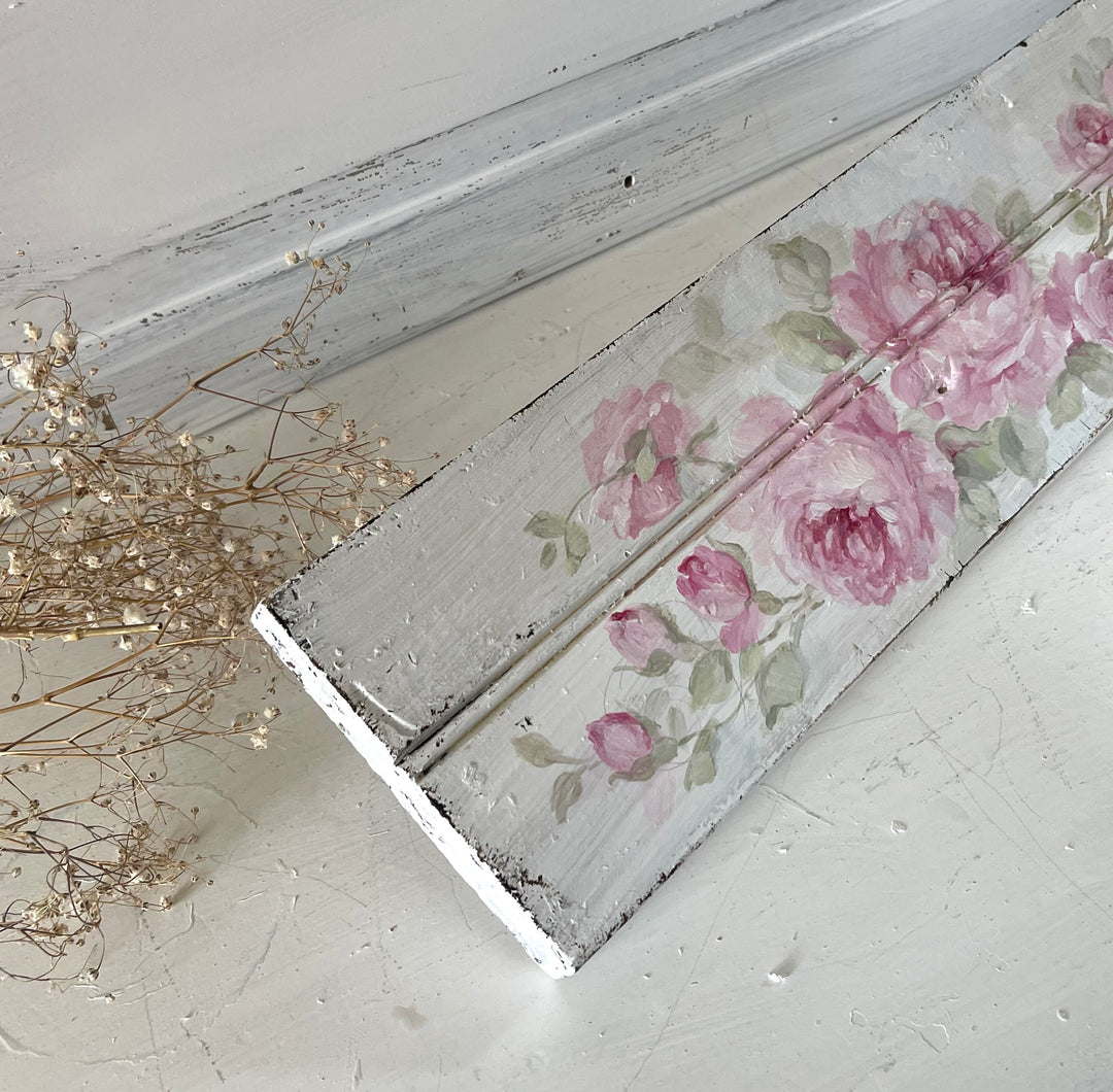 Shabby Chic Pink Roses Antique Wood Beadboard