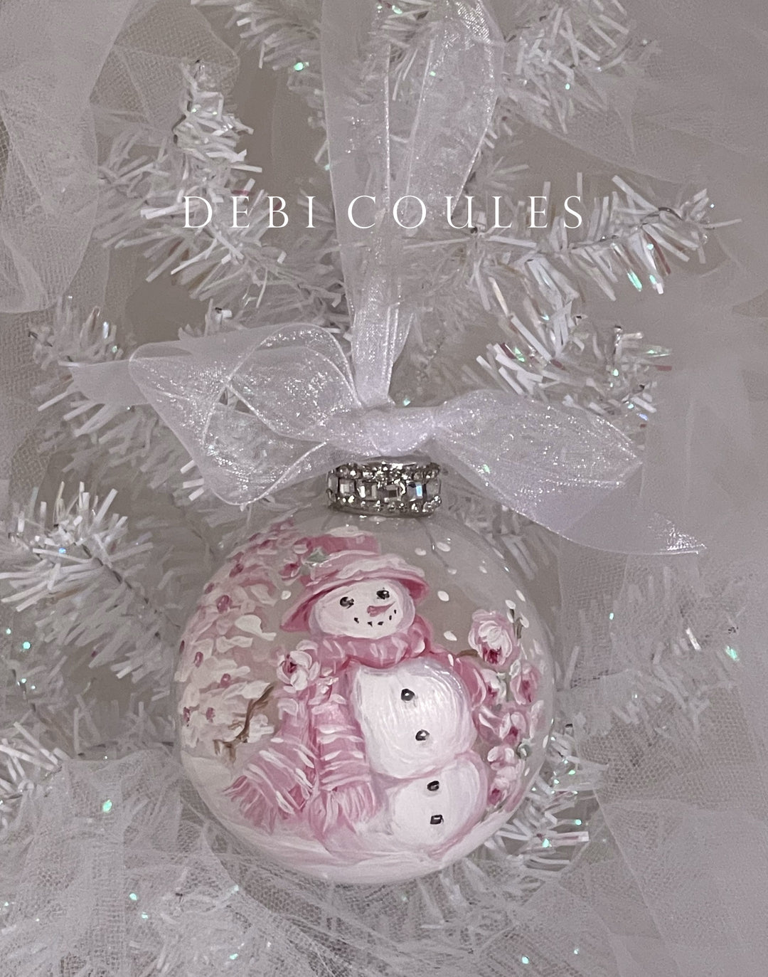 Pink Snowman Glass Globe Ornament Roses Rhinestones Shabby Chic Original Debi Coules