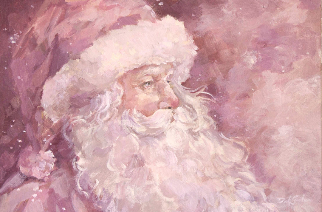 A holiday painting of a Pink Santa Claus for a pink christmas decor.