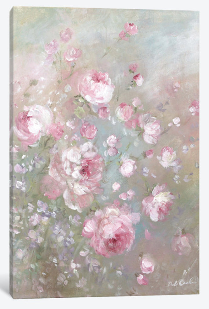 Canvas print with pink and white flowers on a light background