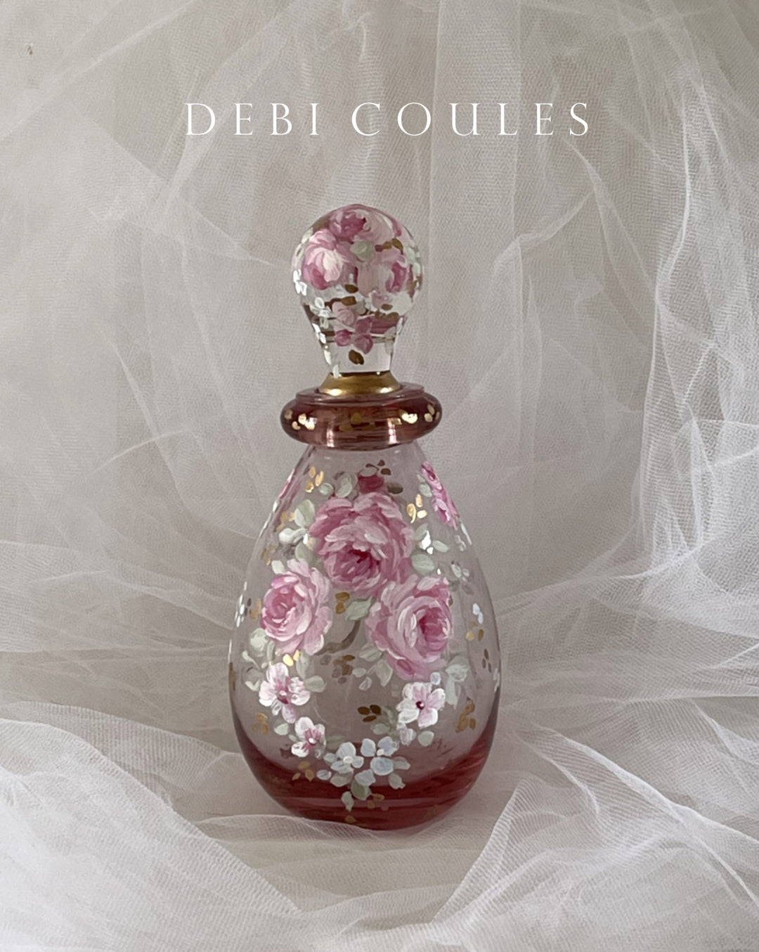 French Shabby Chic Romantic Vintage Perfume Bottle Pink Roses by