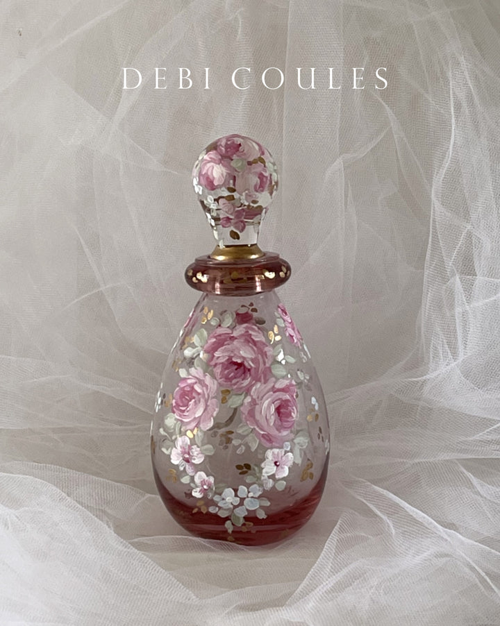 French Shabby Chic Romantic Vintage Perfume Bottle Pink Roses by Debi Coules