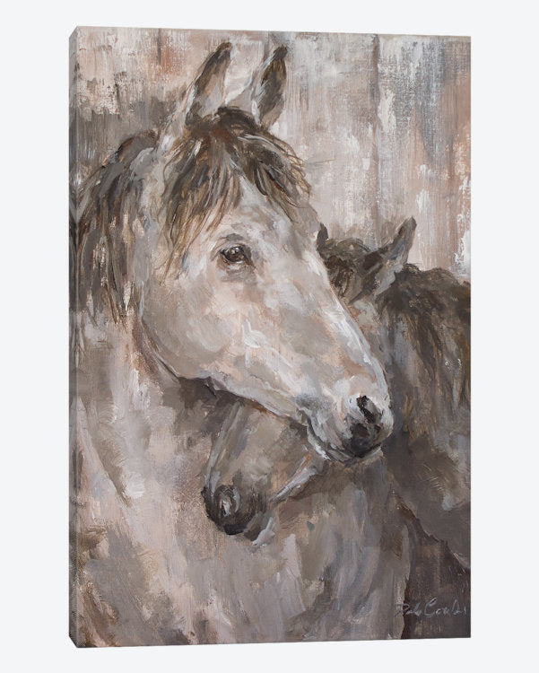 Painting of two horses with a neutral background