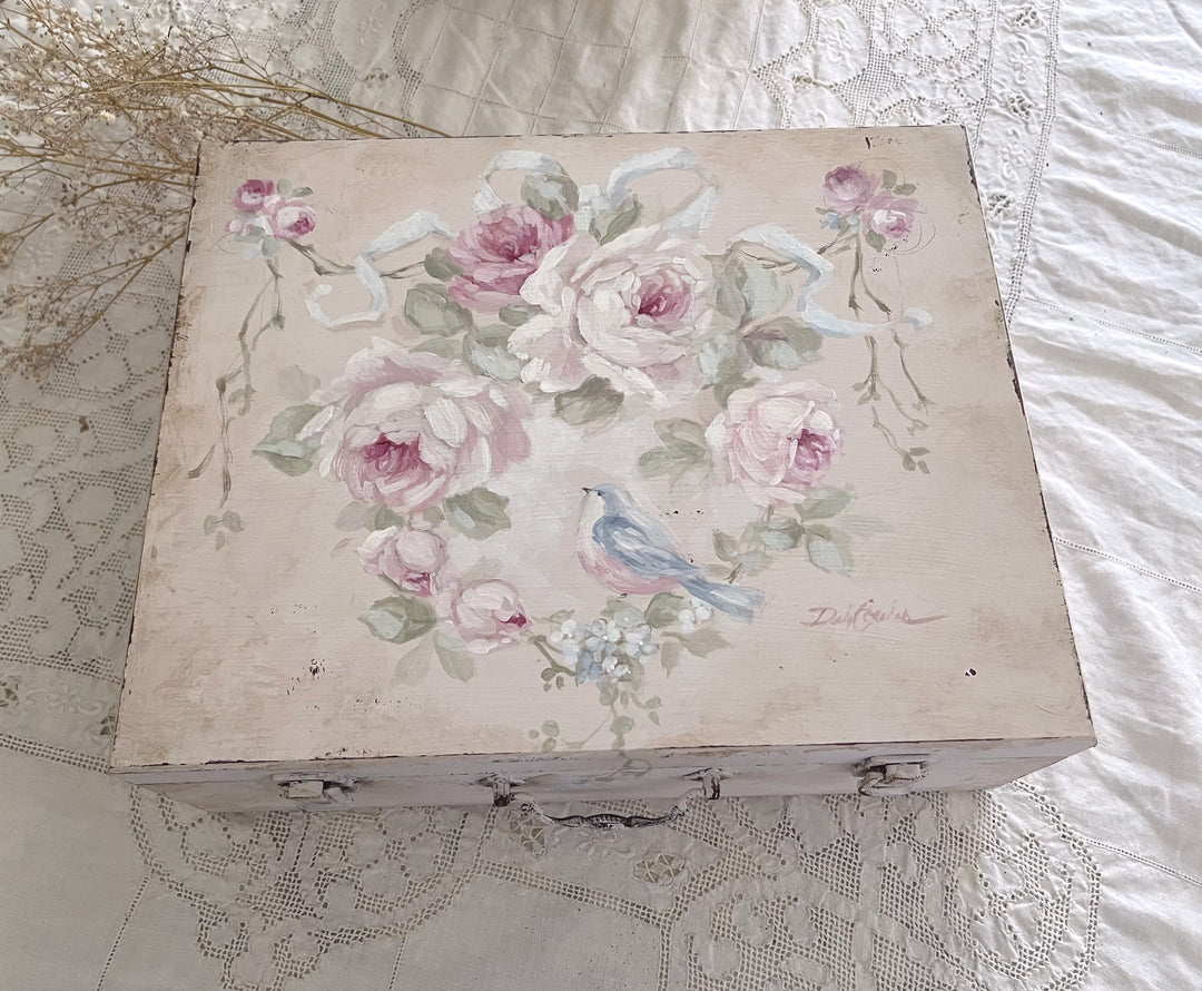 Shabby Chic Vintage Style Bluebird and Roses Keepsake Box  Original by Debi Coules