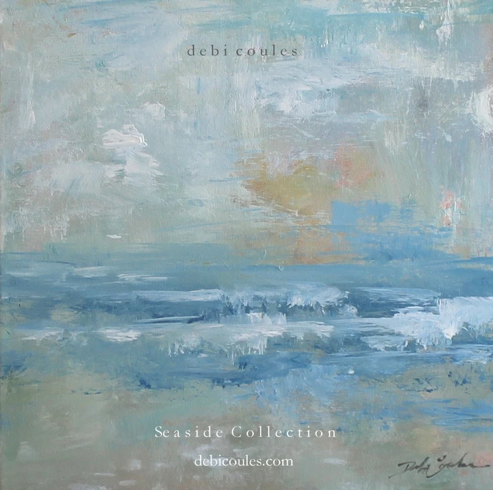 Artistic depiction of a sunset coastal scene with abstract brushstrokes