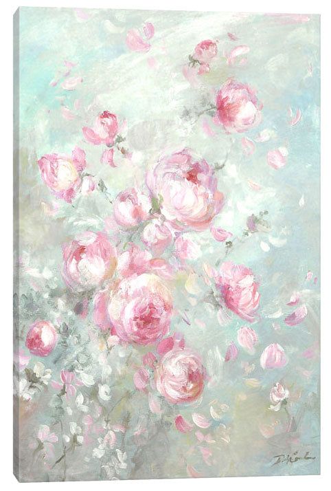 Canvas print with pink floral design on a light blue background