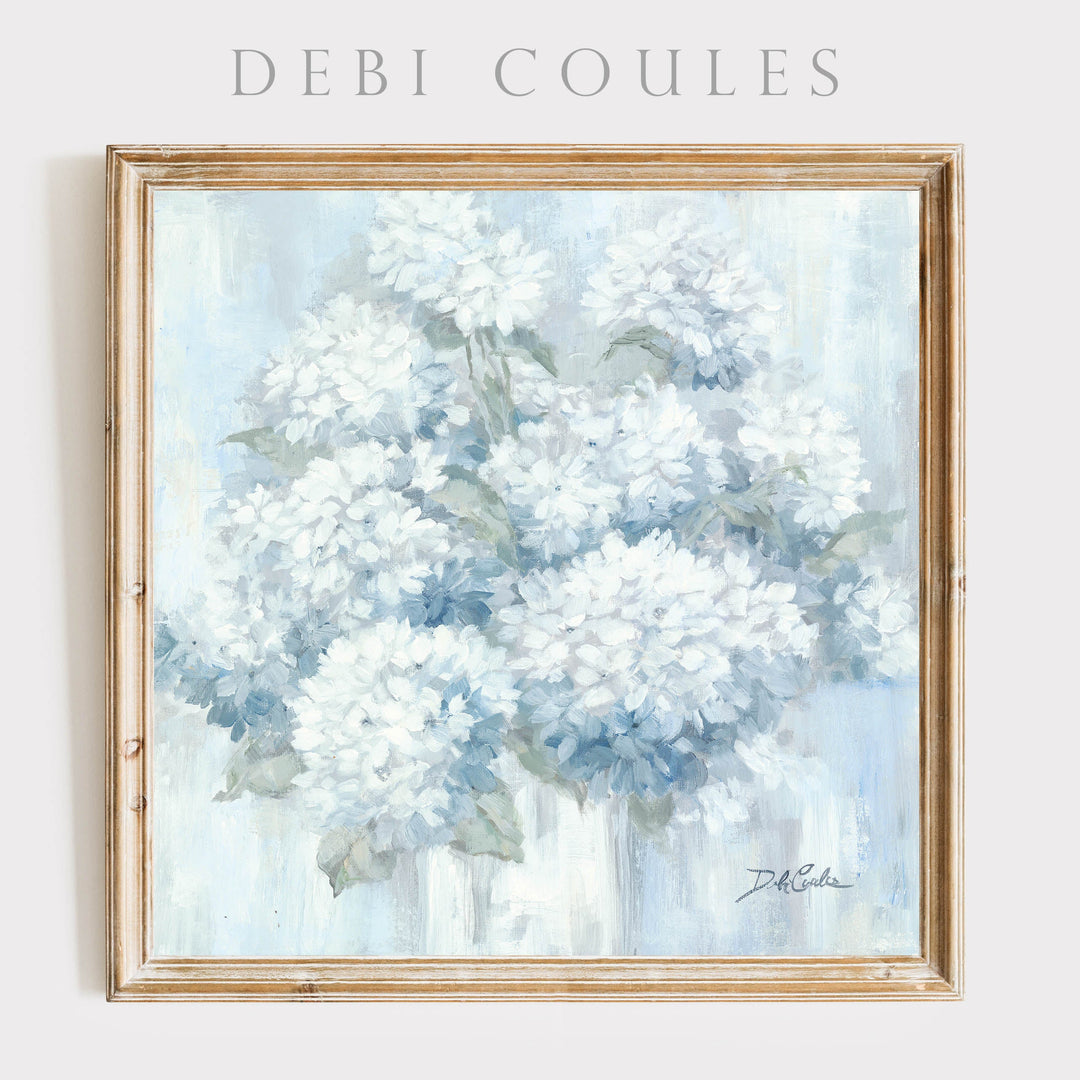 Framed paper print of Debi Coule's White Hydrangea painting.