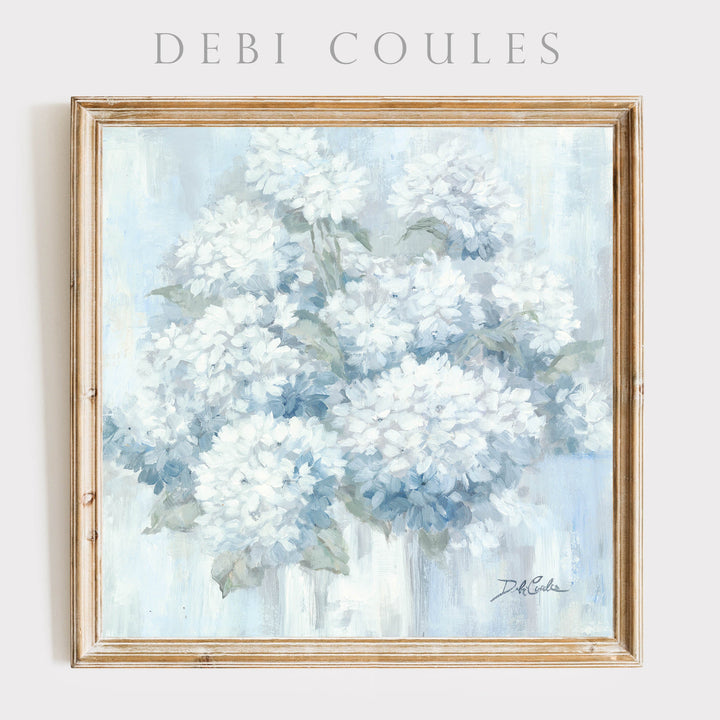 Framed paper print of Debi Coule's White Hydrangea painting.