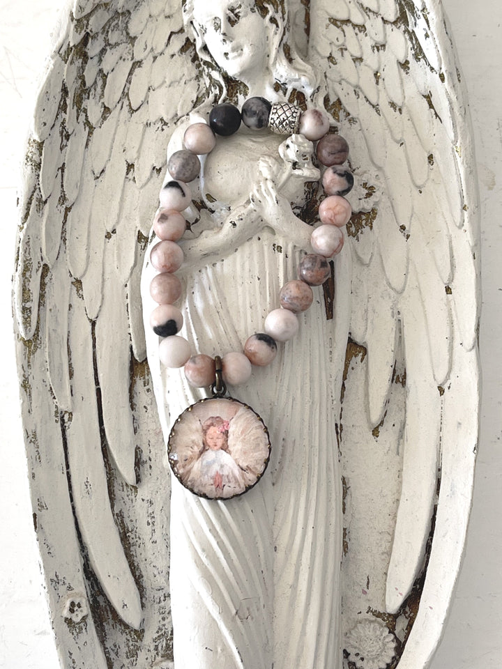 Beautiful Angle Charm Bracelet Pink Jasper by Debi Coules Shabby Chic Boho