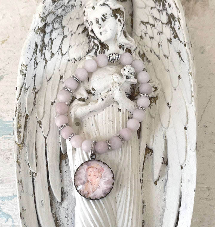 Gorgeous Angel Charm Bracelet With Pink Rose Quartz by Debi Coules